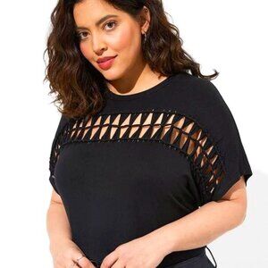 NWT - TORRID - Knit Jersey Tee Crew neck Cutout short sleeve BLACK - SIZE 1